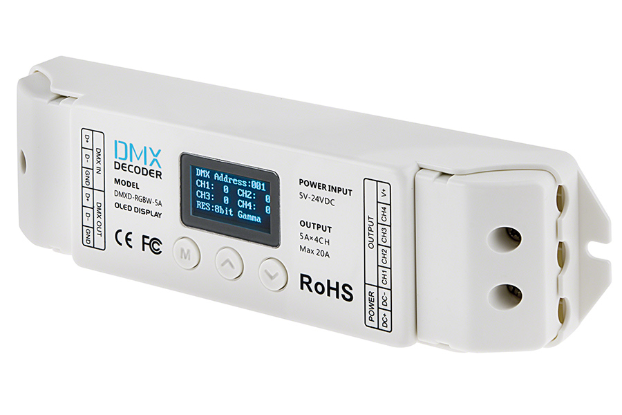 DC5/12/24V 5Ax4CH,LETCH 16 bit DMX CV Decoder for LED DMX