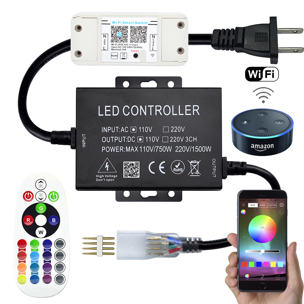 WiFi Smart Phone Wireless Controller Compatible with Alexa Google Home Simfonio Alexa LED Strip Lights RGB LED Light Strip 5m 5050 150Leds with Remote and UK Power Supply IFTTT 