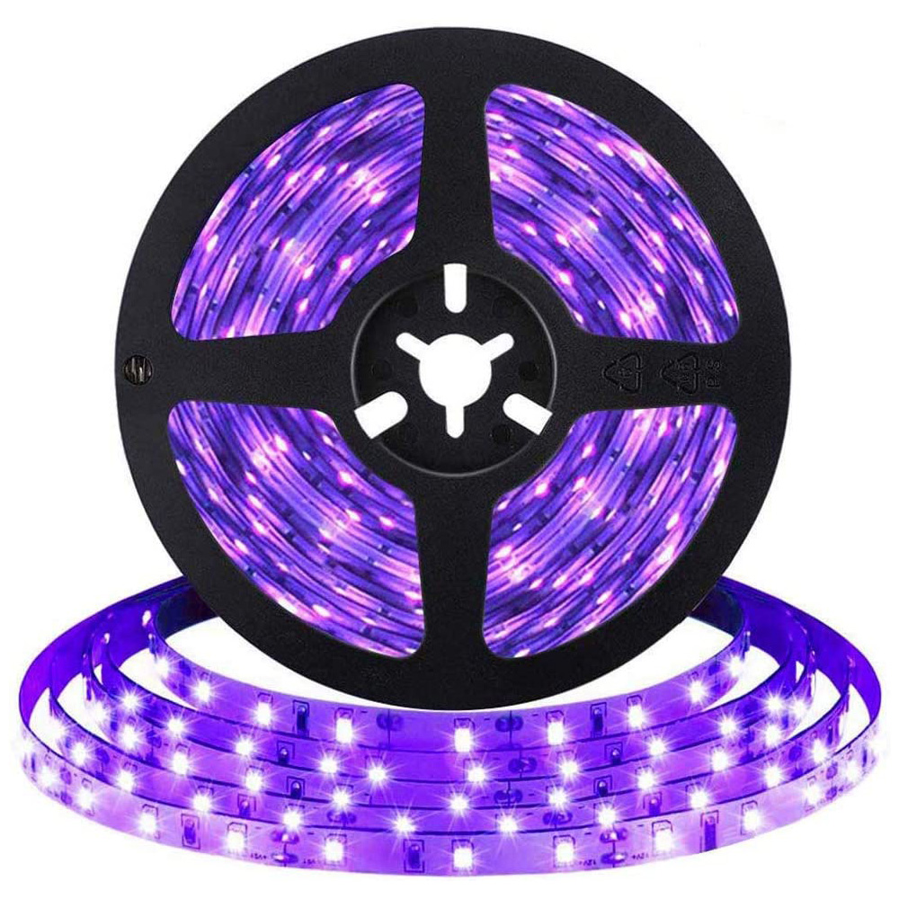 BTF-LIGHTING UV Black Light 16.4ft/5m 300 LEDs Strip,5050SMD Ultraviolet 395nm-405nm Ray Light Flexible Disinfect Purple Lighting Lamp 12V IP65 Black PCB Blacklight Fixtures 【No Power Supply】 