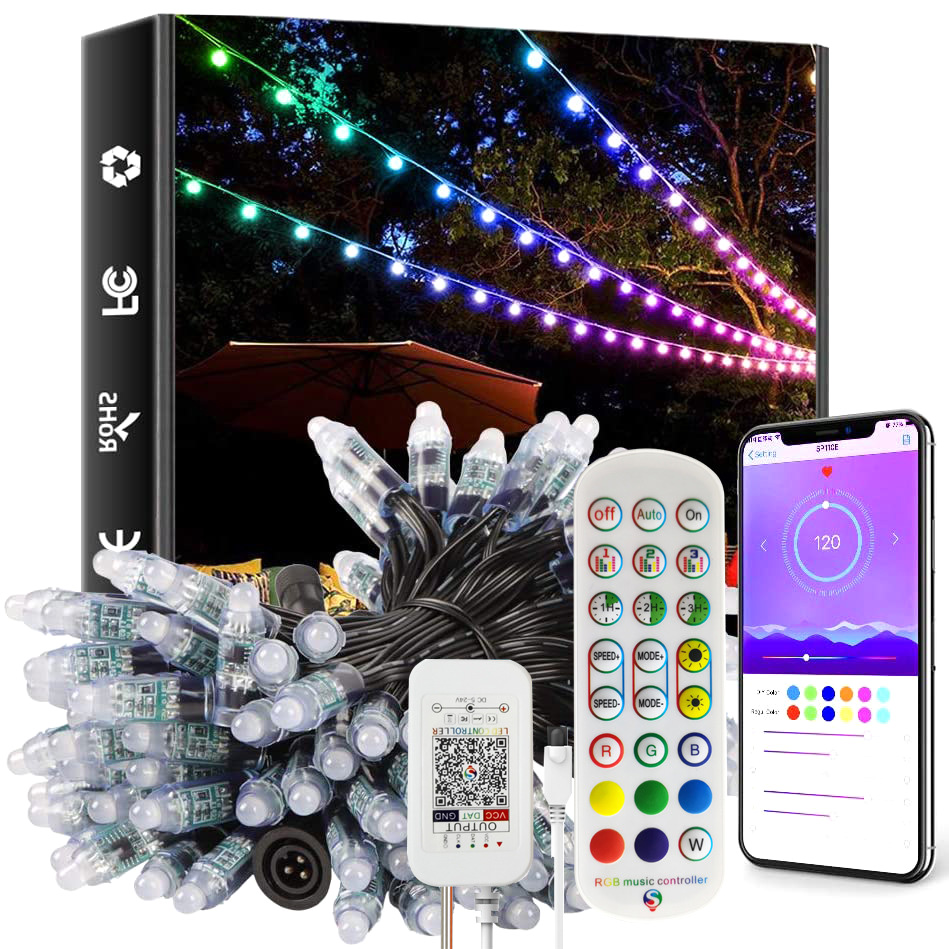 DC5/12V Bluetooth Addressable RGB Waterproof LED Christmas Pixel Moudles String Lights Kit [CCSLRGBKIT-5-12V-STRING] - $39.98
