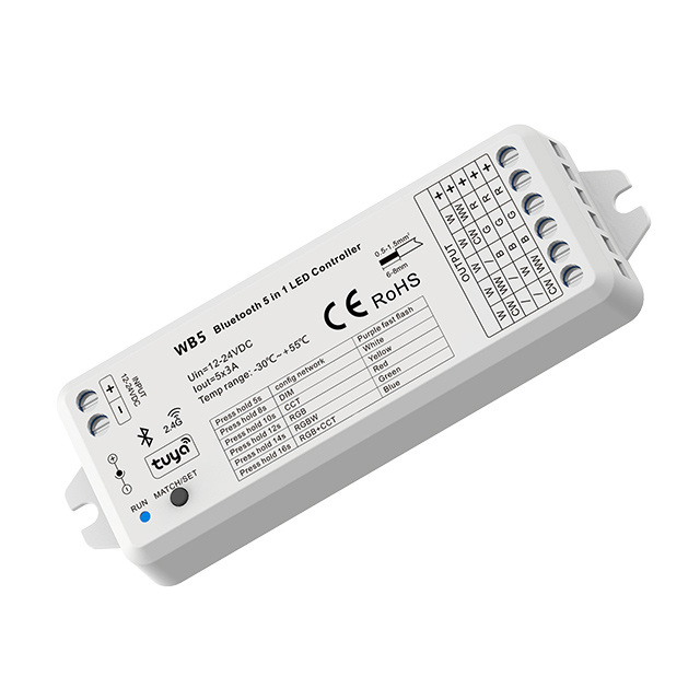 5 Channel RGB+CCT LED RF Controller 5CH 3A PWM Constant Voltage 12-24VDC 