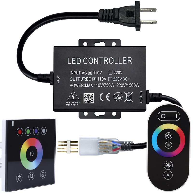 AC110-220V 1500W, RF LED Dimmer Controller, For Restaurant lighting,  bedroom lighting, Connect 110V 220V High Voltage Single Color LED Strip Kit