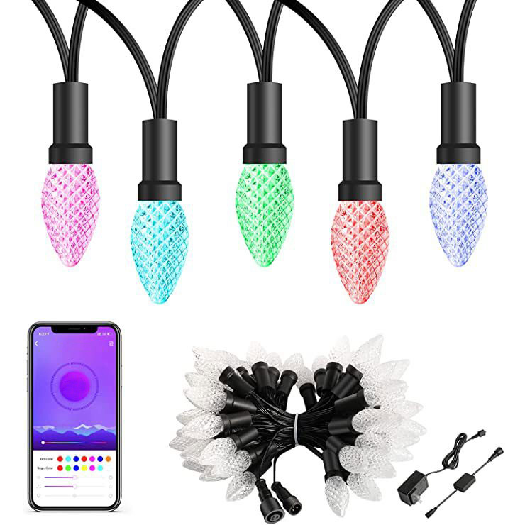 Color Chase Bluetooth APP Controlled Outdoor Holiday String Lights C9 LED  Christmas Lights Kit