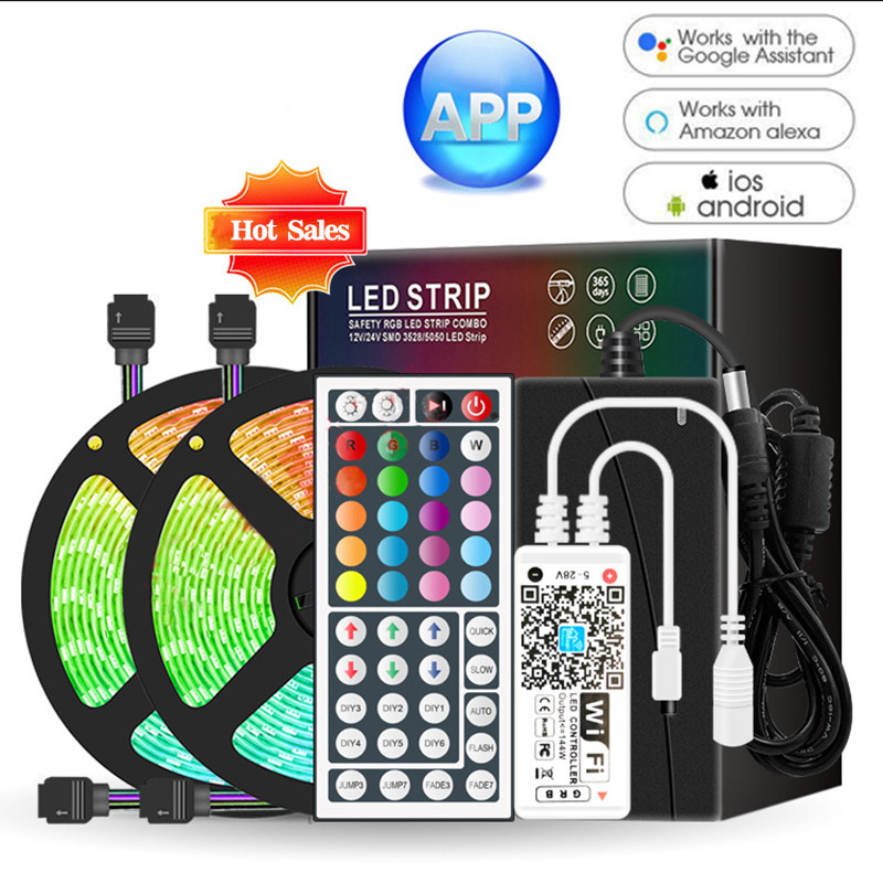 5M 3528 5050 SMD RGB LED Flexible Light Strip Lamp Kit+IR Controller+5A Power 
