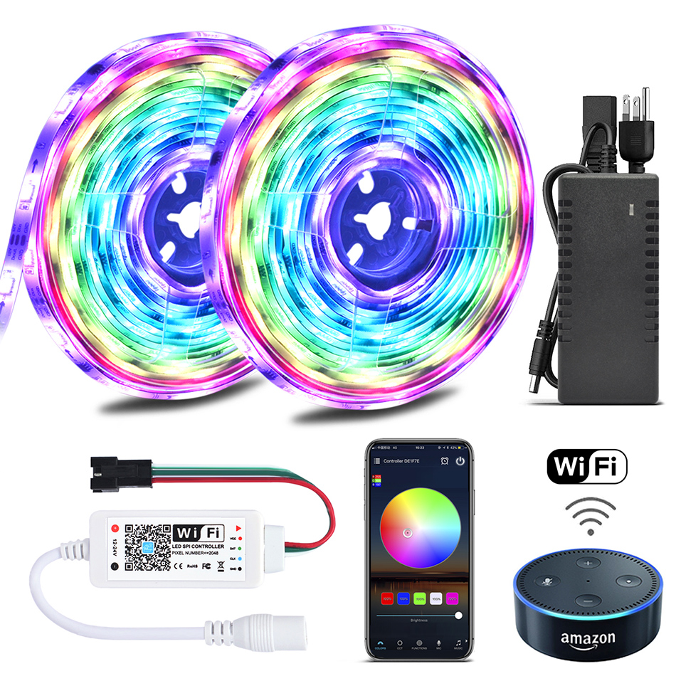 forlade Strengt hydrogen Color Chasing Alexa LED Strip Light Kit, 32.8Ft 10m Flexible Addressable RGB  LED Rope Lights Working with WiFi SPI Music Timer Controller Support iOS &  Android APP, Amazon Alexa and Google Home