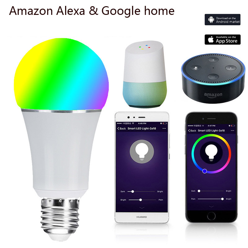 E27 B22 Wifi Smart LED Light Bulb RGBW for Amazon Alexa/Google Home App Control 