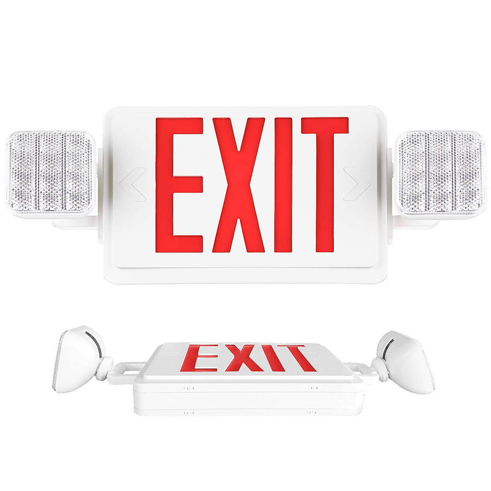 ALL LED Exit Sign Emergency Light Combo Battery Back-Up RED Ni-cd 