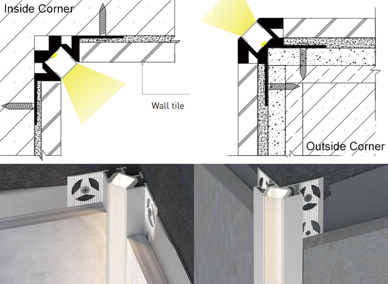 tile led inside corner and outside corner molding installation