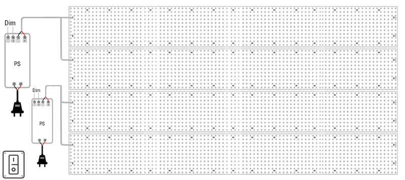 Wiring diagram of dimming led sheet lighting via dimmable drivers