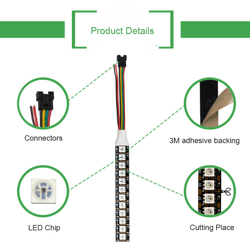 Vysoká hustota 144 LED/m DC5V Nejrychlejší APA107/HD107S Flexibilní Individuálně adresovatelné RGB LED páskové světlo – 3.28 stop/role Vysoká hustota 144 LED/m DC5V Nejrychlejší APA107/HD107S Flexibilní Individuálně adresovatelné RGB LED páskové světlo – 3.28 stop/role
