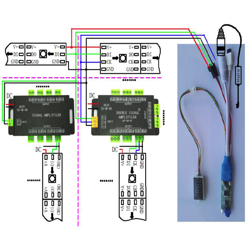DC5-12V Mini Music Dream Color LED SPI Controller, integrierte 236 Musikmodi, einstellbare Moduslänge, dimmbar, mit 24-Tasten-IR-Fernbedienung DC5-12V Mini Music Dream Color LED SPI Controller, integrierte 236 Musikmodi, einstellbare Moduslänge, dimmbar, mit 24-Tasten-IR-Fernbedienung