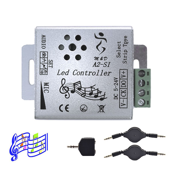 LED SPI hudební ovladač - vestavěné více hudebních programů - DC5-24V 600 pixelů - WS2811 WS2801 WS2812 LPD6803 APA102 Adresovatelná LED pásková světla