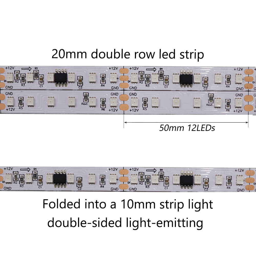 Dvouřadá skládací WS2811 adresovatelná RGB LED pásková světla pro 360° kulatou neonovou trubici Dvouřadá skládací WS2811 adresovatelná RGB LED pásková světla pro 360° kulatou neonovou trubici