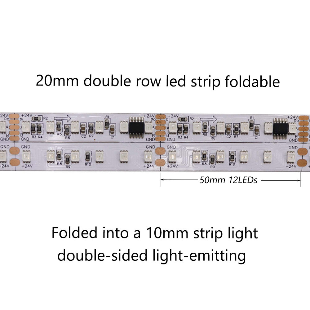 Faltbarer zweireihiger adressierbarer RGB-DMX-LED-Streifen für 360°-Silikonschlauch Faltbarer zweireihiger adressierbarer RGB-DMX-LED-Streifen für 360°-Silikonschlauch