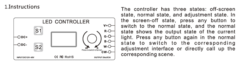 RGB+CCT LED controller BC-355RF botton function