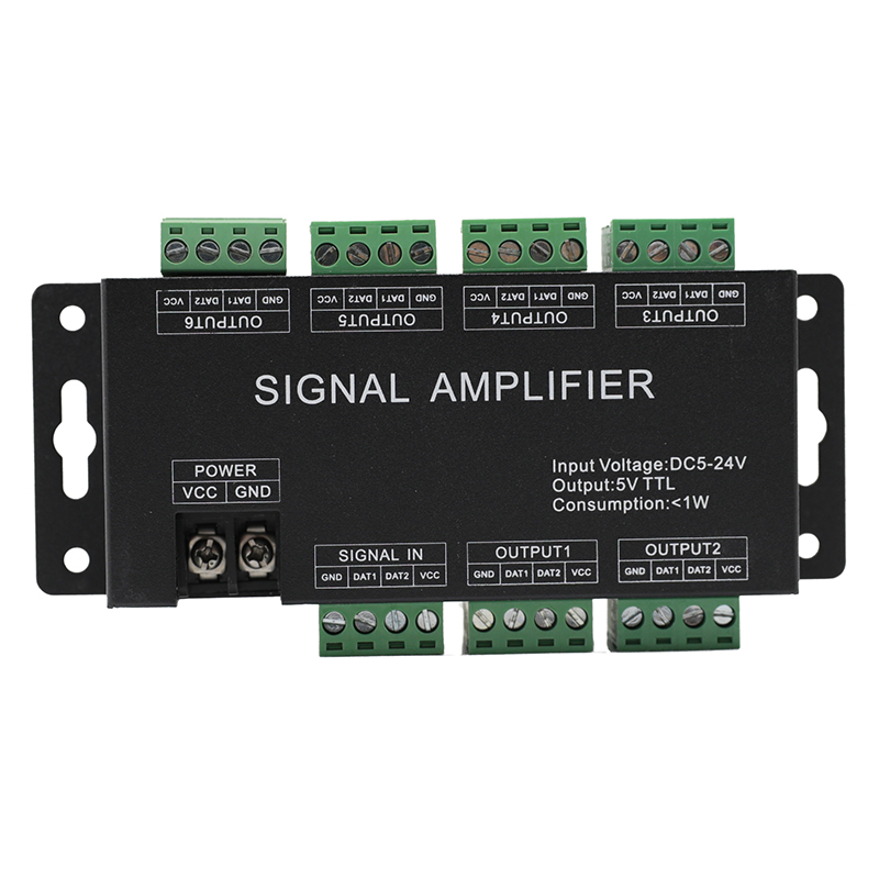 DC5-24V, 6 Channels SPI Signal Output Data Signal HC600 Amplifier For Programmable Dream Color 6803 1903 1809 1812 2811 IC Led Light Strips