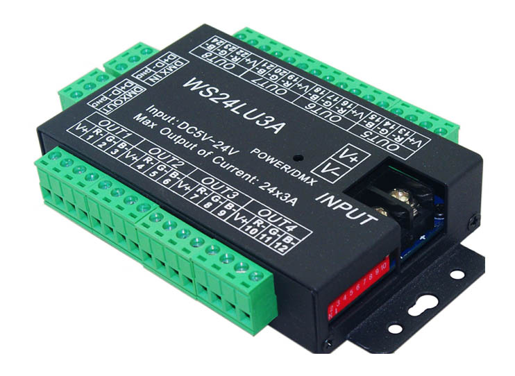 DC5/12/24V 24CH 8Group, DMX512 dekodérový ovladač 24kanálový Dmx pohon pro LED páskové světlo RGB Dump Node Module