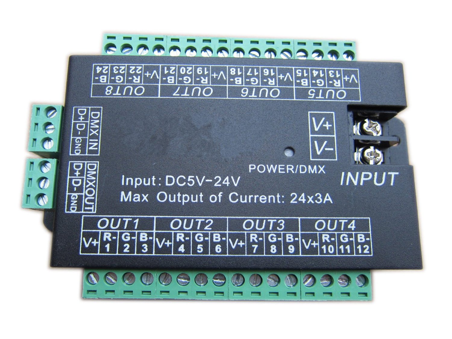DC5/12/24V 24CH 8Group, DMX512 dekodérový ovladač 24kanálový Dmx pohon pro LED páskové světlo RGB Dump Node Module DC5/12/24V 24CH 8Group, DMX512 dekodérový ovladač 24kanálový Dmx pohon pro LED páskové světlo RGB Dump Node Module
