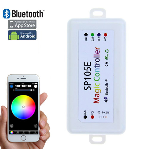DC5/12/24V, SP105E Nový styl Dream Color LED Bluetooth Controller Controller pomocí IOS Android Smart iPhone zařízení pro 2801,2811,2812 LED pásková světla, LED pixel modul DC5/12/24V, SP105E Nový styl Dream Color LED Bluetooth Controller Controller pomocí IOS Android Smart iPhone zařízení pro 2801,2811,2812 LED pásková světla, LED pixel modul
