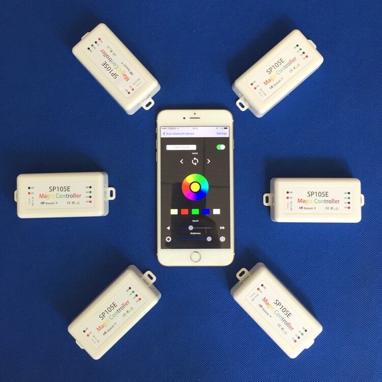 DC5/12/24V, SP105E Nový styl Dream Color LED Bluetooth Controller Controller pomocí IOS Android Smart iPhone zařízení pro 2801,2811,2812 LED pásková světla, LED pixel modul DC5/12/24V, SP105E Nový styl Dream Color LED Bluetooth Controller Controller pomocí IOS Android Smart iPhone zařízení pro 2801,2811,2812 LED pásková světla, LED pixel modul