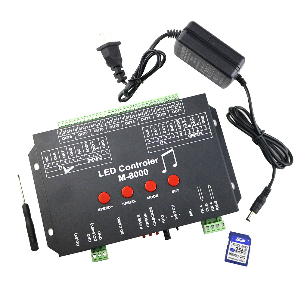 DC5-40V, max. 8192 Pixel, Pixelmodul der M-8000-Serie, Vollfarb-Musik-Sprachsteuerungs-Controller-Unterstützung, kaskadiert mit SD-Karte für programmierbare/adressierbare IC-LED-Beleuchtung