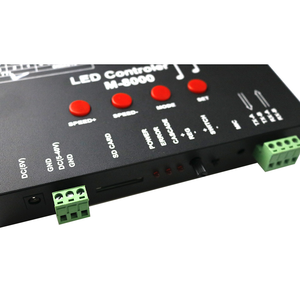 DC5-40V,max 8192 pixelů,Pixelový modul řady M-8000 Plnobarevná podpora ovladače hlasového ovládání hudby Kaskádovaná s kartou SD pro programovatelné/adresovatelné IC LED osvětlení DC5-40V,max 8192 pixelů,Pixelový modul řady M-8000 Plnobarevná podpora ovladače hlasového ovládání hudby Kaskádovaná s kartou SD pro programovatelné/adresovatelné IC LED osvětlení