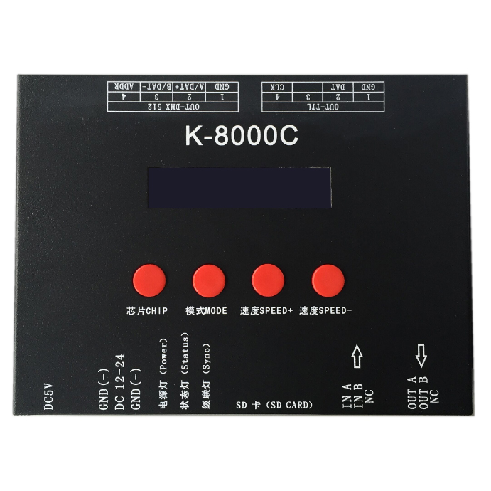 Offline 8 portů K-8000C Programovatelný RGB LED ovladač SD karta LED Pixel ovladač pro SPI/DMX