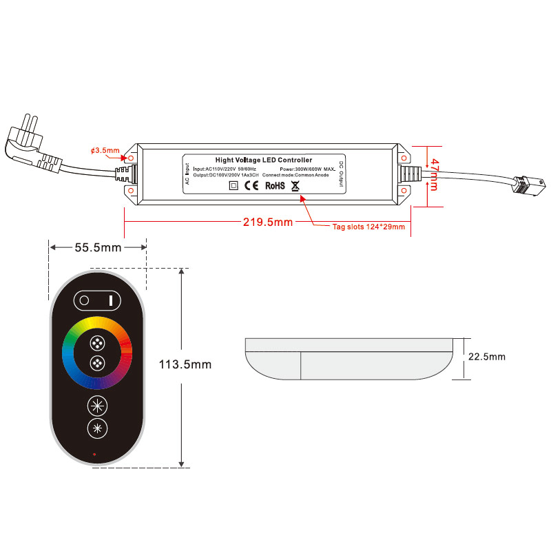 AC110-220V Max 600W, PWM LED RGB Wireless RF 6 Tasten Infrarot-Fernbedienung, wasserdicht IP67, für RGB-Hochspannungs-LED-Lichtstreifen AC110-220V Max 600W, PWM LED RGB Wireless RF 6 Tasten Infrarot-Fernbedienung, wasserdicht IP67, für RGB-Hochspannungs-LED-Lichtstreifen