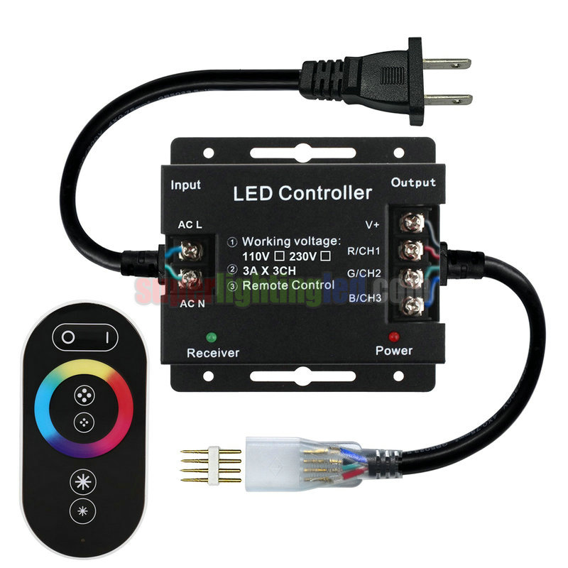 AC110-220V 1500W Max, LED RGB Bezdrátový RF barevný prstenec Infračervený dálkový ovladač, Pro 164Ft RGB vysokonapěťová LED pásková světla
