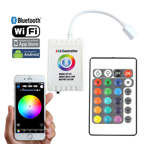 DC12/24V 2AxCH, Bluetooth WIFI RF bezdrátové ovládání přes IOS nebo Android chytrý telefon Tablet PC, pro jednu barvu, teplota barvy, RGB LED světelné pásy