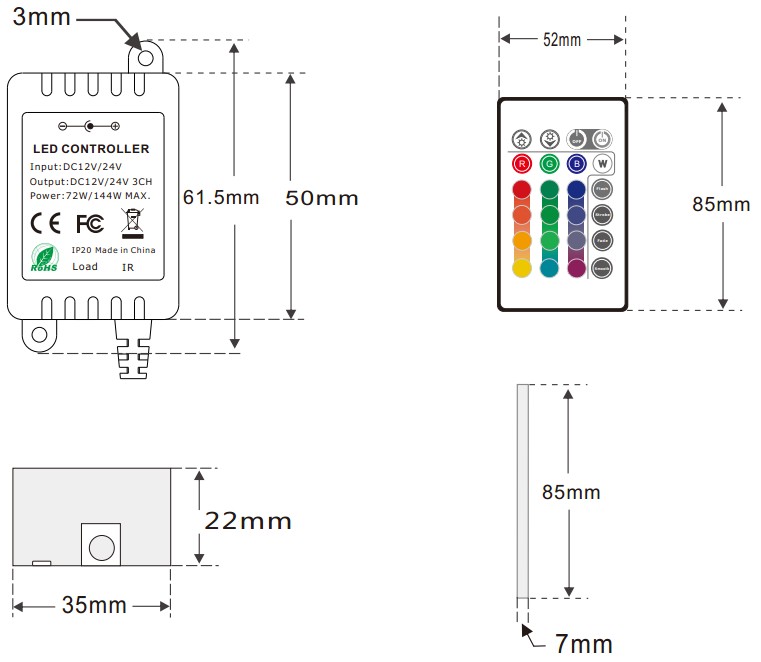 12V or 24V Bluetooth RGB LED Controller for LED Strip Light