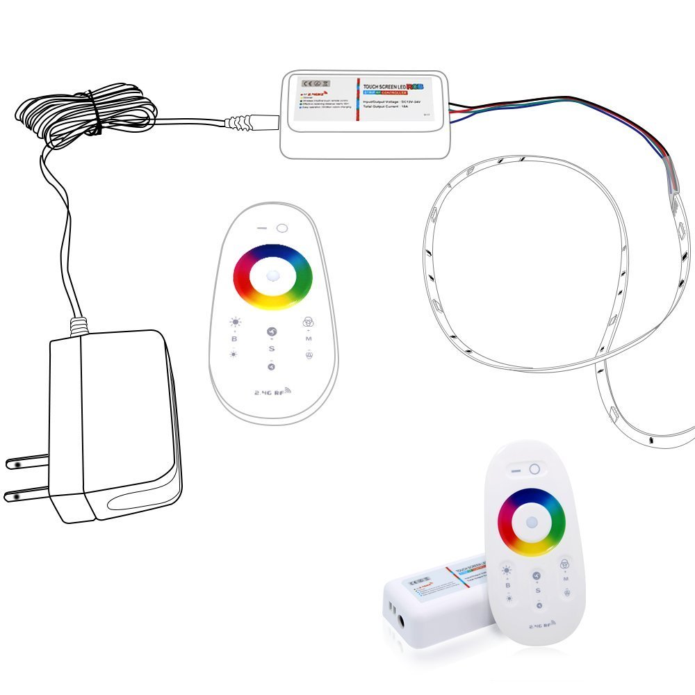DC12/24V Max 24A RGB LED Controller - RF Touch Remote & WiFi Ready ...