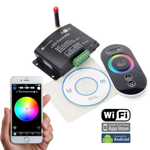 SuperLightingLED 2.4G WIFI RF bezdrátové ovládání přes IOS nebo Android chytrý telefon Tablet PC, 4AX3CH pro jednu barvu, teplota barvy, RGB LED pásky
