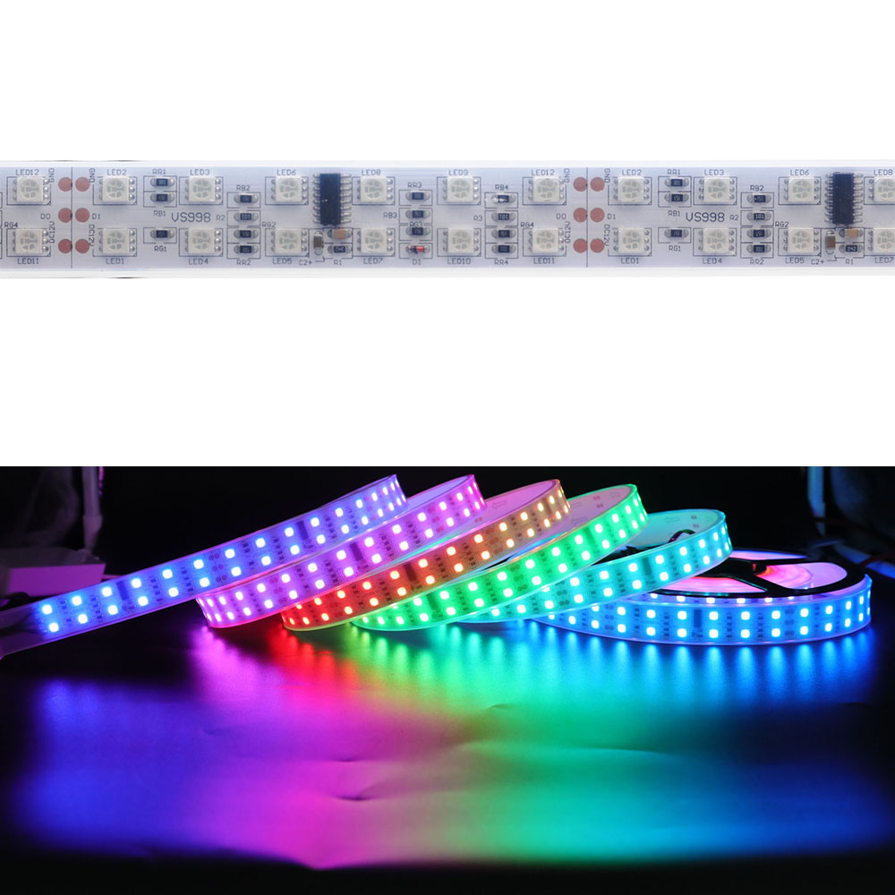 Flexibilní LED pásková světla řady TM1812 se dvěma řadami, programovatelné zachycování plné barvy pixelů, volitelné venkovní vodotěsné, 600 LED 16.4 stop na kotouč v prodeji Flexibilní LED pásková světla řady TM1812 se dvěma řadami, programovatelné zachycování plné barvy pixelů, volitelné venkovní vodotěsné, 600 LED 16.4 stop na kotouč v prodeji