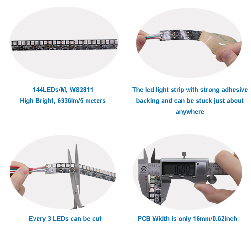 WS2811 DC12V 144LEDs/m Programmable LED Strip Lights, Addressable Flexible LED Light Strips, LED Christmas Holiday Lights, 1m/3.28ft Per Roll WS2811 DC12V 144LEDs/m Programmable LED Strip Lights, Addressable Flexible LED Light Strips, LED Christmas Holiday Lights, 1m/3.28ft Per Roll