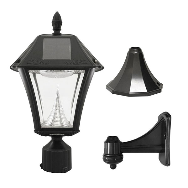 DS50 Venkovní solární sloupové/nástěnné svítidlo z černé pryskyřice s teplou bílou LED