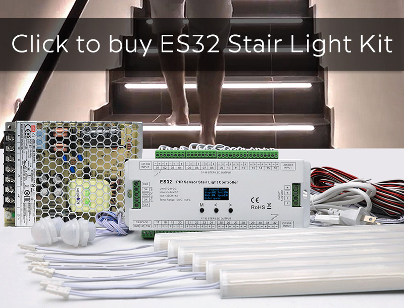 32-Channel LED Stair Light Controller – Dual Motion Sensor, 12V, For Strip Lights