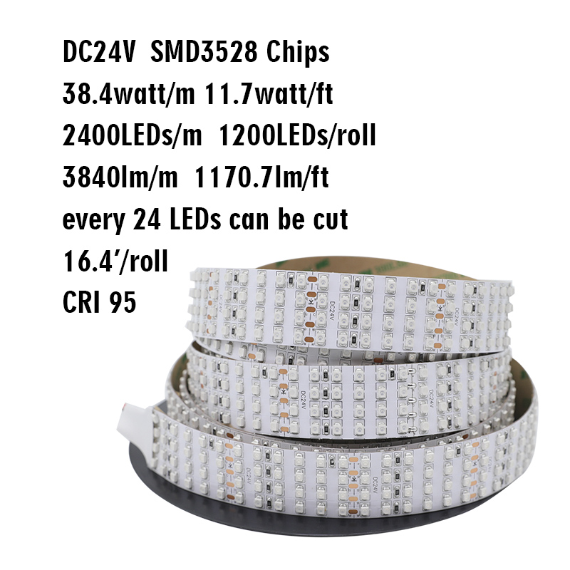 High CRI95 3528SMD Quad Row Green LED Strips - DC24V Super Bright Flexible LED Lights High CRI95 3528SMD Quad Row Green LED Strips - DC24V Super Bright Flexible LED Lights