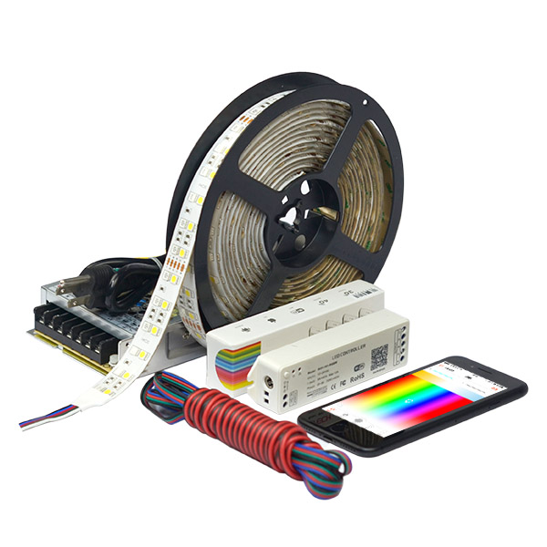 RGB+W-LED-Leuchten mit Farbwechsel – 120 LEDs/m LED-Streifen mit hoher Dichte – 12 V/24 V, zweireihig