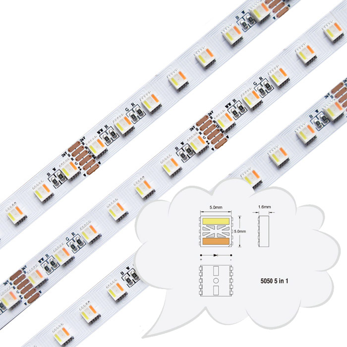 RGBCCT 5050 5-in-1-LED-Mehrfarbenlichter – 12 mm 12 V/24 V LED-Lichtleiste – 84 LEDs/m RGBCCT 5050 5-in-1-LED-Mehrfarbenlichter – 12 mm 12 V/24 V LED-Lichtleiste – 84 LEDs/m