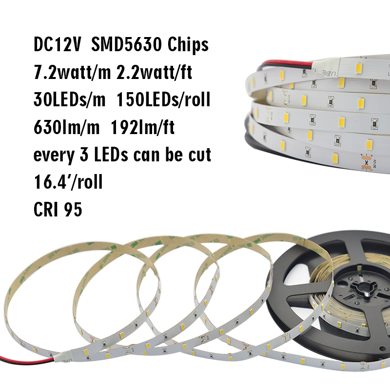12V 5630 SMD LED Strip Lights - Solid Colors - 30LEDs/m