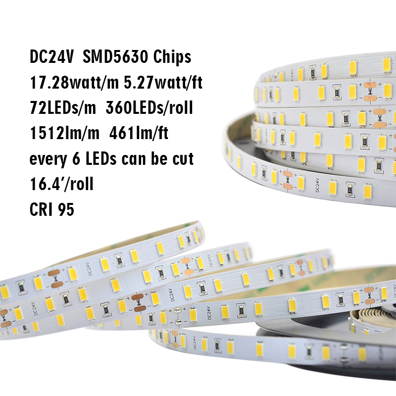 Single Row Series DC24V 5630SMD 360LEDs Flexible LED Strip Lights Home Lighting Waterproof 16.4ft Per Reel By Sale