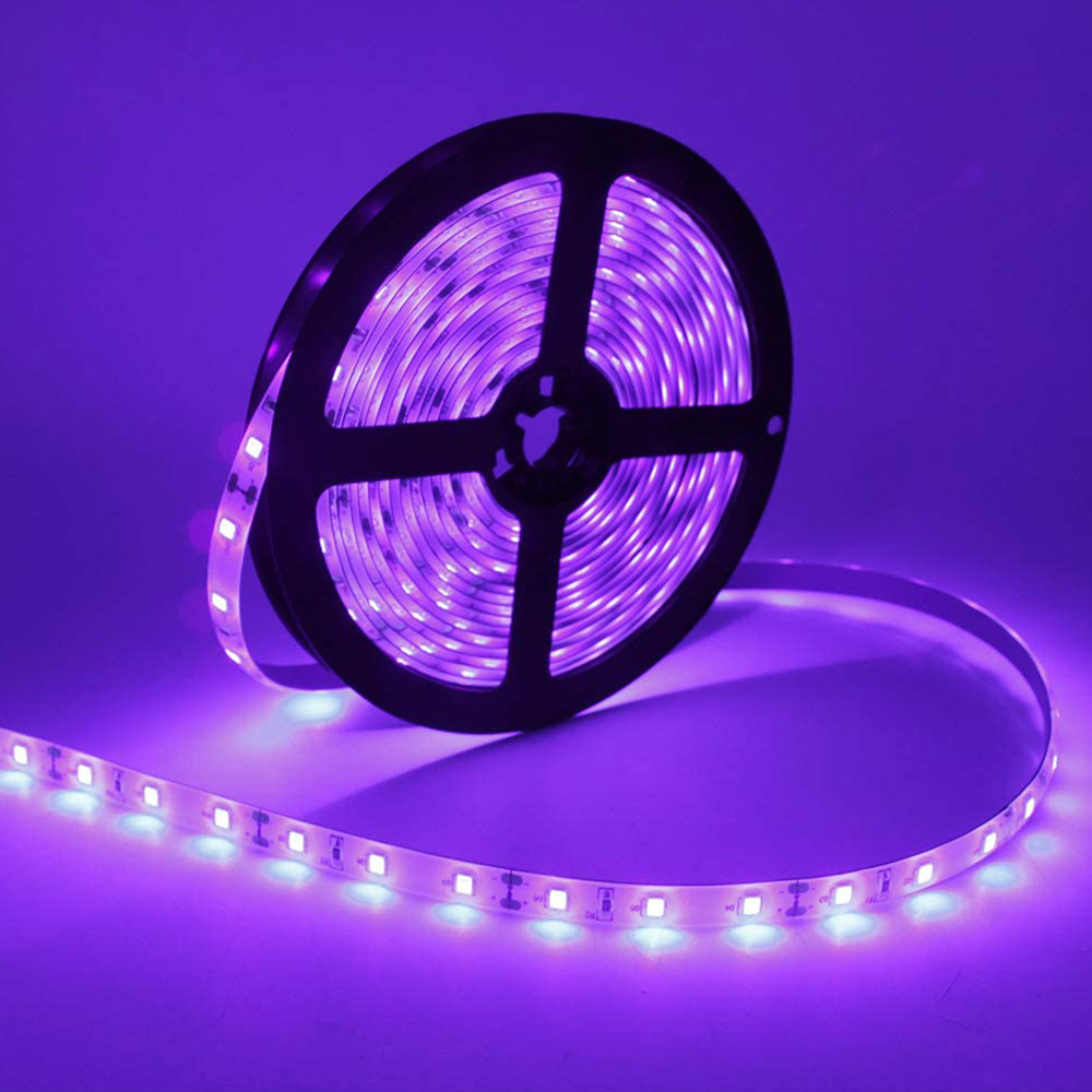 16.4FT 2835 LED UV Black Strip Purple Ultraviolet Light 12V Flexible Blacklight 