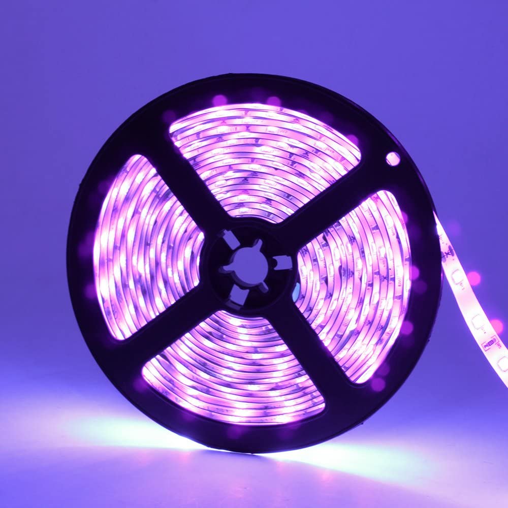 BTF-LIGHTING UV Black Light 3.2ft/1m 60LEDs Strip,3528SMD Ultraviolet 395nm-405nm Ray Light Flexible Purple Lighting Lamp 12V IP65 Black PCB Blacklight Fixtures 【No Power Supply】 
