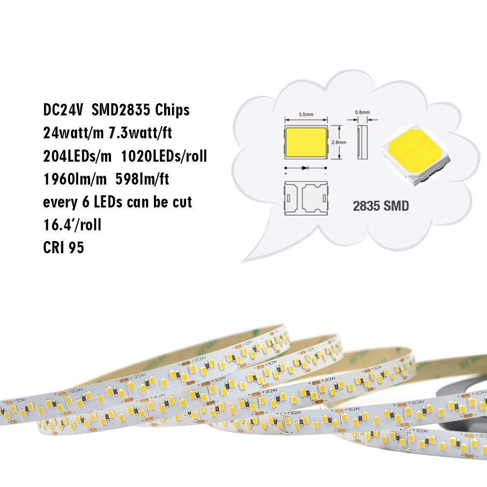 Double Row Series DC24V 2835SMD High CRI 95 1020LEDs Waterproof Optional Lighting Flexible LED Strip Lights, 5m/16.4ft Per Reel By Sale Double Row Series DC24V 2835SMD High CRI 95 1020LEDs Waterproof Optional Lighting Flexible LED Strip Lights, 5m/16.4ft Per Reel By Sale