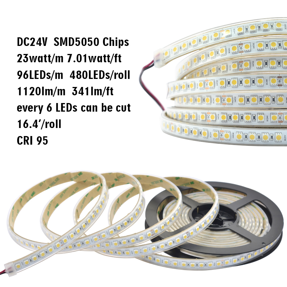 Single Row Series DC24V 5050SMD 480LEDs Flexible LED Strip Lights Super Waterproof Lighting 16.4ft Per Reel By Sale