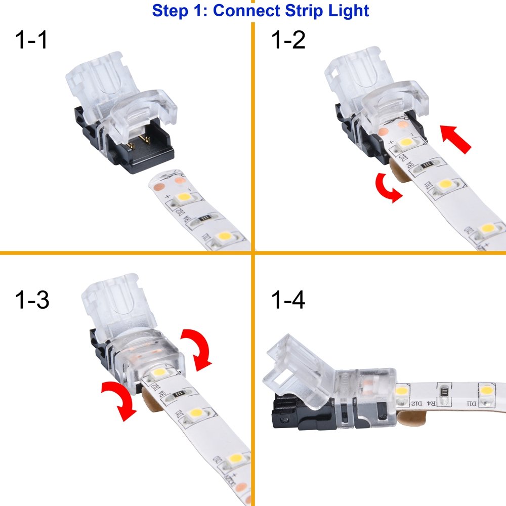 RGB Strip Light Connector with 1.64ft Extension Wire for 5050 10mm LED  strips , 20AWG 4-PIN + 4-PIN connector, DIY Strip to Controller or Board to