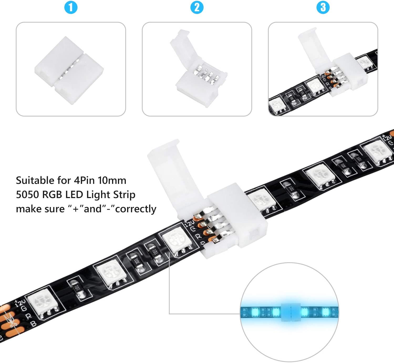 Rychlý 4pinový bezpájecí LED konektor pro 10 mm široké RGB LED světelné pásy Rychlý 4pinový bezpájecí LED konektor pro 10 mm široké RGB LED světelné pásy