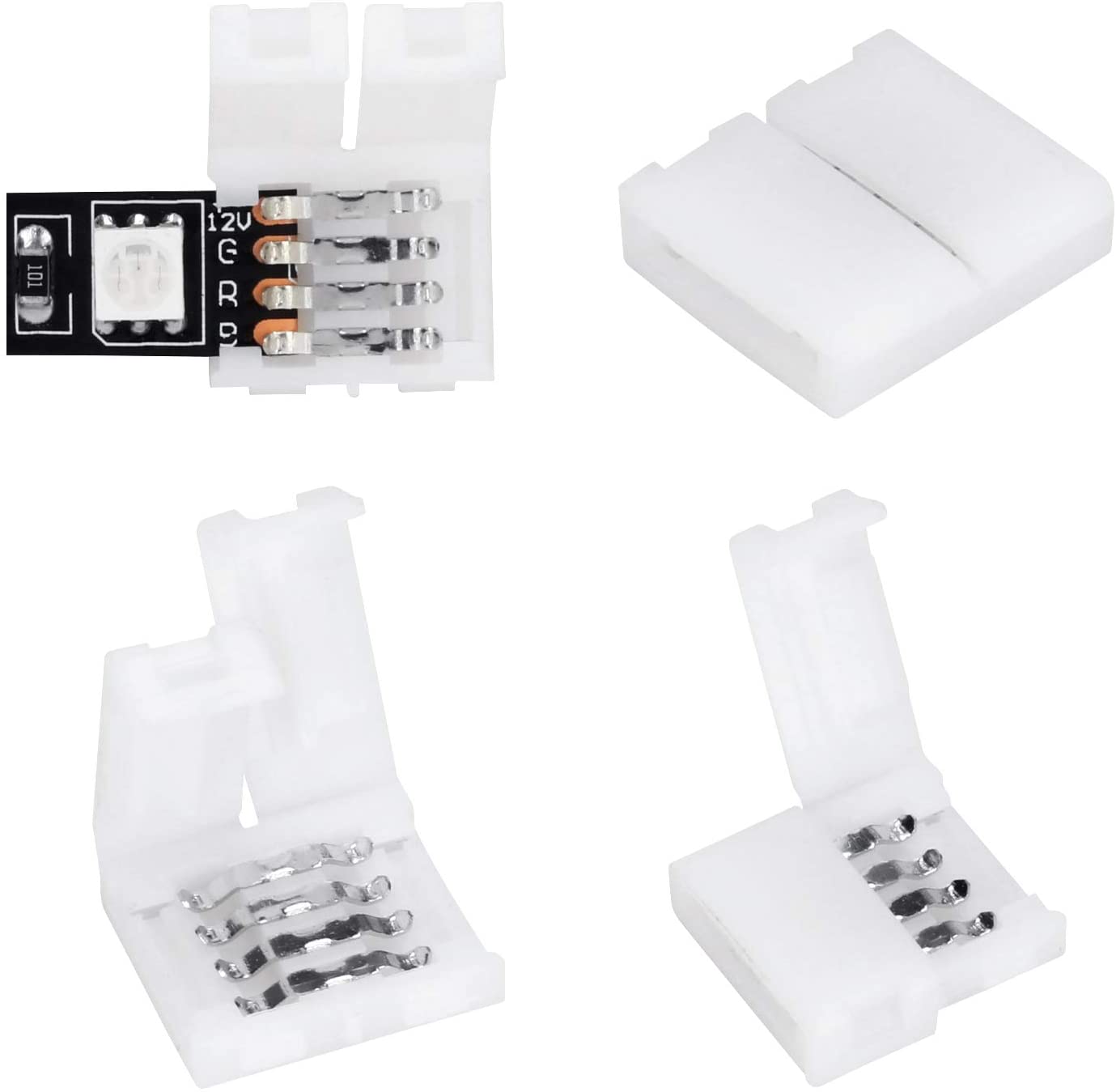 Rychlý 4pinový bezpájecí LED konektor pro 10 mm široké RGB LED světelné pásy Rychlý 4pinový bezpájecí LED konektor pro 10 mm široké RGB LED světelné pásy