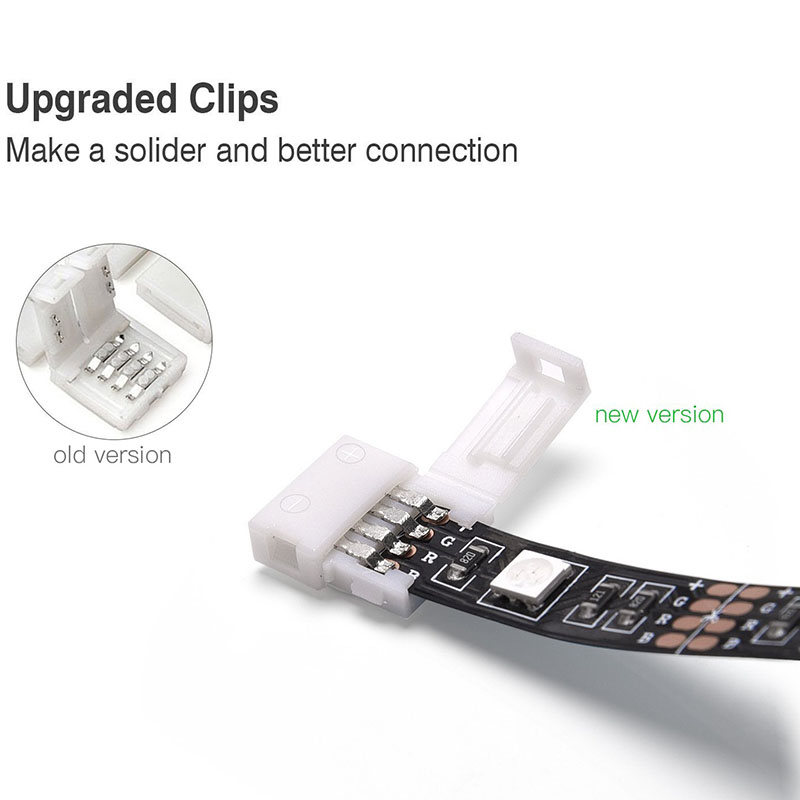 L-förmiges 4-poliges LED-Schnellsteckverbinder-Zubehör für RGB-Farbwechsel-LED-Streifen mit einer Breite von 10 mm L-förmiges 4-poliges LED-Schnellsteckverbinder-Zubehör für RGB-Farbwechsel-LED-Streifen mit einer Breite von 10 mm